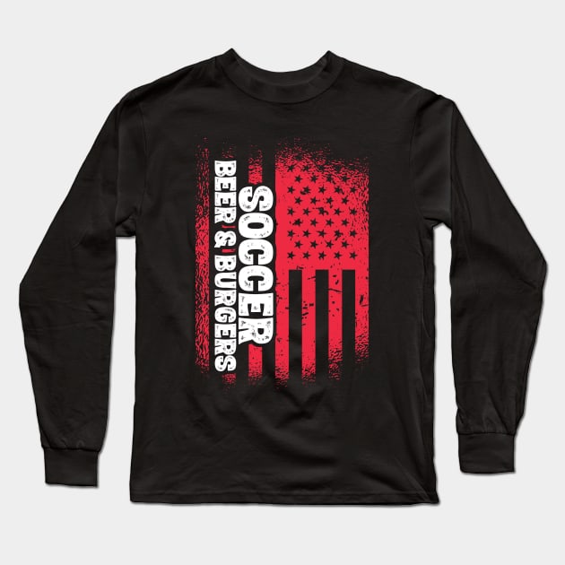 Soccer Beer And Burgers - US Flag print Long Sleeve T-Shirt by theodoros20